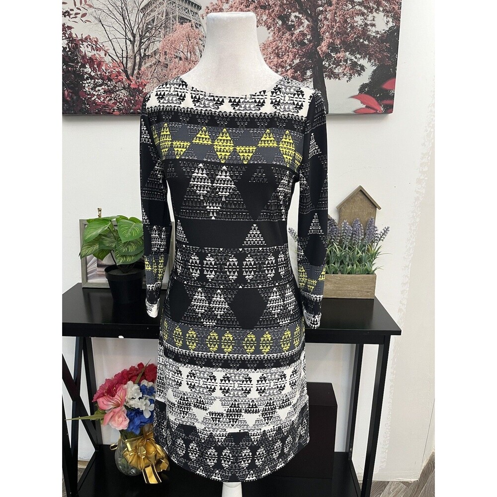 BCBGMaxAzria Calico Geometric Print Long Sleeve Mini Dress Petites Size SP